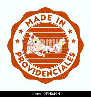 Hergestellt in Providenciales. Runder Inselstempel. Siegel von Providenciales mit Randform. Vintage-Abzeichen mit kreisförmigem Text und Sternen. Vektorabbildung. Stock Vektor
