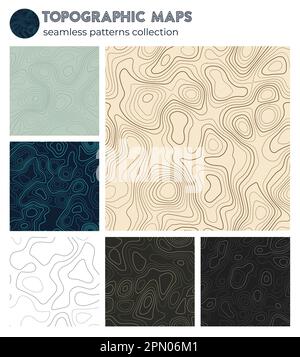 Topografische Karten. Authentische Isolationsmuster, nahtloses Design. Fesselnder, kachelbarer Hintergrund. Vektorabbildung. Stock Vektor