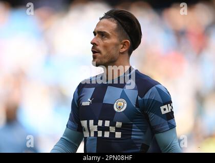 Manchester, Großbritannien. 15. April 2023. Jack Grealish aus Manchester City, bevor es während des Premier League-Spiels im Etihad Stadium in Manchester losgeht. Der Bildausdruck sollte lauten: Gary Oakley/Sportimage Credit: Sportimage/Alamy Live News Stockfoto