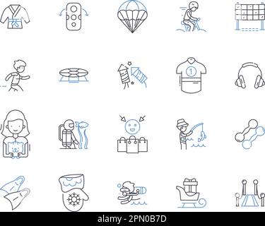 Hobbys und Sport Outline Icons Kollektion. Sport, Hobbys, Angeln, Schwimmen, Lesen, Konzeptsatz für Sammelalben, Spiele und Illustrationen Stock Vektor