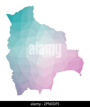 Polygonale Karte Boliviens. Geometrische Darstellung des Landes in Smaragd- und Amethystfarben. Bolivien Karte in flachem Poly-Stil. Stock Vektor
