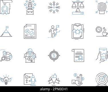 Symbolsammlung für die Gliederung der Geschäftsplanung. Planung, Geschäft, Strategien, Ziele, Finanzen, Entwicklung, Analysevektor- und Illustrationskonzept Stock Vektor