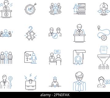 Symbolsammlung für die Geschäftsleitung. geschäftsführung, Verwaltung, Management, Führung, Strategie, Planungs-, Organisations- und Stock Vektor