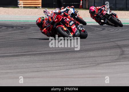 Amerika, Austin, Texas, USA. 15. April 2023. Francesco Bagnaia (1) mit Ducati Lenovo Team in Action Tissot Sprint beim Red Bull Grand Prix of the Americas, Circuit of the Americas, Austin, Texas. Mario Cantu/CSM/Alamy Live News Stockfoto