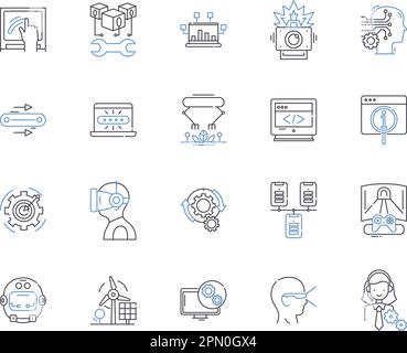 Symbolsammlung für technische Modellstrukturen in der Automatisierung. Automatisierung, Technologie, Robotik, KI, maschinelles Lernen, Automatisiert, Codierungsvektor- und Illustrationskonzept Stock Vektor