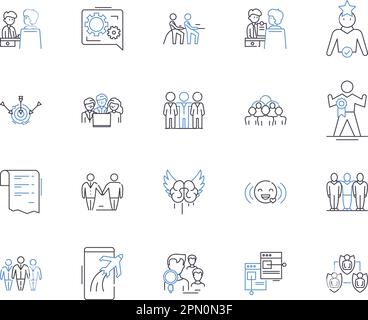 Kollektion von Symbolen für Teambuilding im Unternehmen. Corporate, Teambuilding, Retreat, Training, Building, Freizeit, Aktivitätsvektor und Illustration Stock Vektor