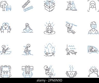 Icons-Sammlung „Achtsamkeit“. Meditation, Bewusstsein, Präsenz, Konzentration, Fokus, Introspektion, Vektor des Mitgefühls und Illustration Stock Vektor