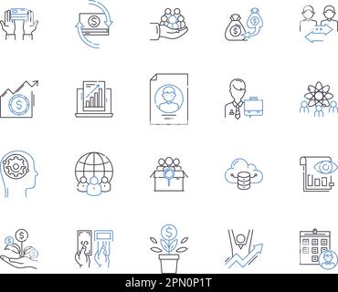 Symbolsammlung für die Übersicht der Arbeitsproduktivität. Produktivität, Arbeit, Effizienz, Leistung, Ergebnisse, Fortschritt, Kompetenzvektor und Zeichnungskonzept Stock Vektor