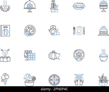 Bakery Outline Icons Kollektion. Brot, Gebäck, Kuchen, Muffin, Croissants, Bagel-, Donut-Vektor- und Illustrationskonzept-Set. Kekse, Kekse, Scone Stock Vektor