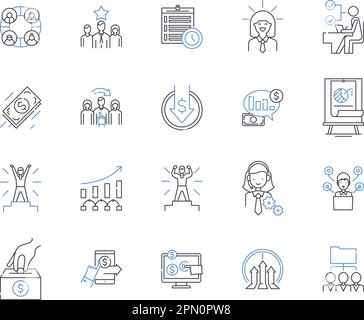 Symbolsammlung für die Übersicht der Arbeitsproduktivität. Produktivität, Arbeit, Effizienz, Leistung, Ergebnisse, Fortschritt, Kompetenzvektor und Zeichnungskonzept Stock Vektor