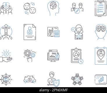 FinTech Outline Icons-Sammlung. Fintech, Zahlungen, Banking, Sicherheit, Blockchain, Konzeptsatz „Mobil“, „KI-Vektor“ und „Illustration“. BigData Stock Vektor
