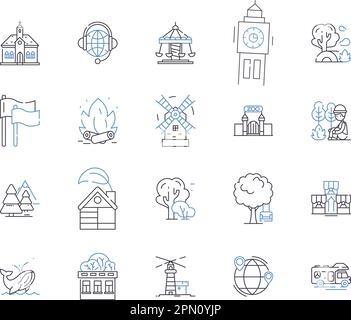 Icons-Kollektion der World Tour Outline. Reisen, Globe, Reise, Umfahren, Urlaub, Ausflug, Expeditionsvektor und Zeichnungskonzept Stock Vektor