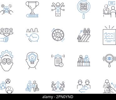 Kollektion von Symbolen für Teambuilding im Unternehmen. Corporate, Teambuilding, Retreat, Training, Building, Freizeit, Aktivitätsvektor und Illustration Stock Vektor