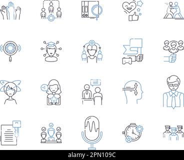 Symbolsammlung für Schulungs- und Geschäftsübersichten. Schulung, Geschäft, Coaching, Ausbildung, Entwicklung, Workshop, Lernvektor und Illustration Stock Vektor