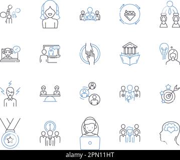 Symbolsammlung für Schulungs- und Geschäftsübersichten. Schulung, Geschäft, Coaching, Ausbildung, Entwicklung, Workshop, Lernvektor und Illustration Stock Vektor