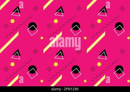 Hintergrund von Memphis. Retro-Hintergrund mit verschiedenen Farbfiguren für Poster oder Karten. Abstrakter hintergrund aus memphis mit bunten geometrischen Figuren für dein Design. Vektortextur. Vektordarstellung Stock Vektor