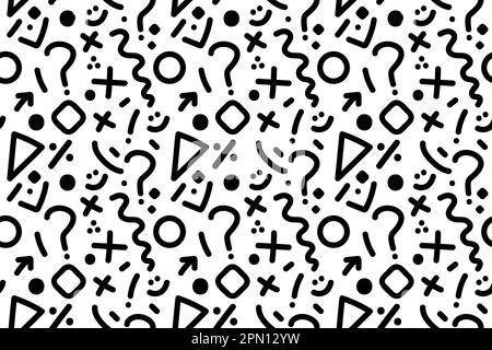 Die Hand wird zurück in den Hintergrund des Schulmusters gezogen. Lustiger Pop abstrakter Vektor Doddles. Ideal für Mathematik, Naturwissenschaften und Bildungskonzepte. Nahtloses Vektormuster für Schreibwaren. Stock Vektor