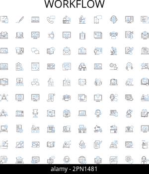 Symbolsammlung der Workflow-Modellstruktur. Prozess, Automatisierung, Management, Fluss, Effizienz, Produktivität, Schritte Vektorbildungs-Set. System, Logik Stock Vektor