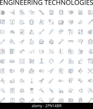 Engineering-Technologien stellen die Symbolsammlung dar. Technologien, Technik, Maschinenbau, Bauwesen, Elektrik, Chemie, Elektronische Vektordarstellung Stock Vektor