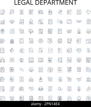 Symbolsammlung für die Rechtsabteilung. Rechtsanwalt, Rechtsanwalt, Rechtsstreit, Gericht, Compliance, Vorschrift, Vektorbildungs-Set. Dokument Stock Vektor