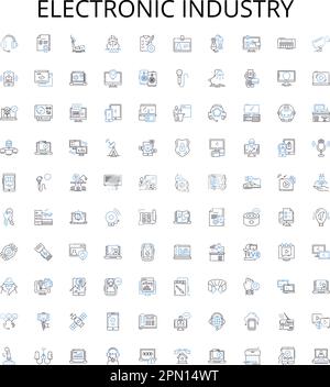 Symbolsammlung für die Elektronikindustrie. Elektronik, Industrie, Elektronik, Verbraucher, Geräte, Fertigung, Technologie-Vektorbildungs-Set Stock Vektor