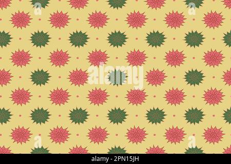 Nahtloses Blumenmuster. Rote und grüne Kamille oder Gänseblümchen auf gelbem Hintergrund. Endlose Muster für Textilien und Stoffe, Geschenkpapier, Verpackungen. Vektorbild. Flacher Stil. Vektordarstellung Stock Vektor