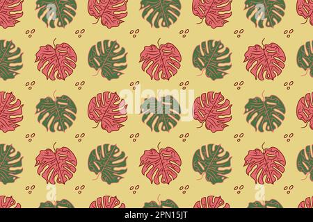 Luxuriöser gelber Hintergrundvektor in der Natur. Nahtloses Muster handgezeichneter tropischer Palmenblätter. Tapeten, Einladungen, Stoff- und Papierarbeiten. Vektordarstellung im spanischen Stil Stock Vektor