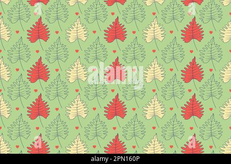 Ziermuster nahtlos mit Blättern. Süßer Aufdruck im skandinavischen Stil. Das Bild ist im Frühlingsstil gefertigt. Abstrakter Hintergrund. Dekorativ, traditionell, einfach. Vektordarstellung Stock Vektor