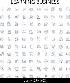 Sammlung von Symbolen für die Geschäftsstruktur wird erlernt. Unternehmen, Lernen, Marketing, Strategien, Unternehmertum, Finanzwesen, Vertrieb Vektorbildungs-Set Stock Vektor