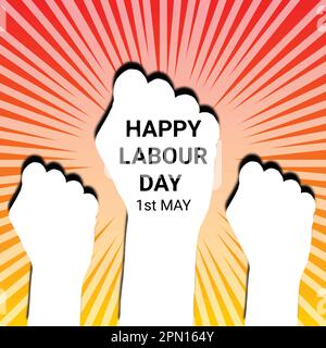 Happy Labour Day Hintergrund mit Händen und Strahlen. 1. Mai. Vektordarstellung. Eps 10 Stock Vektor