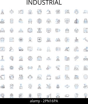 Industrielle Symbolsammlung. Industrie, Produktion, Fertigung, Automatisierung, Ausrüstung, Maschinen, Engineering-Vektorbildungs-Set Stock Vektor