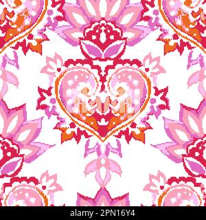 Verpixelte Blumendekoration mit Blättern, nahtlos Stock Vektor