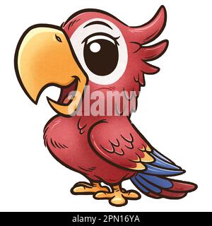Eine lebendige und fröhliche Comic-Illustration eines Papageiens mit ausdrucksstarken Augen und einem verspielten Lächeln. Stock Vektor