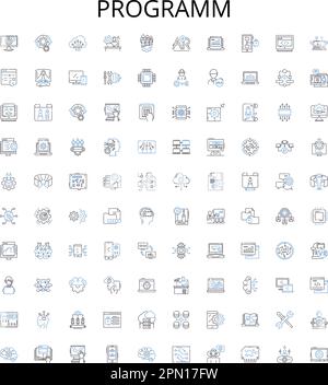 Sammlung von Programmsymbolen. Programm, Programm, Programmierung, Pläne, Skripte, Algorithmen, Codes Vektorbildungs-Set. Fluenz, Syntax, Apps Stock Vektor
