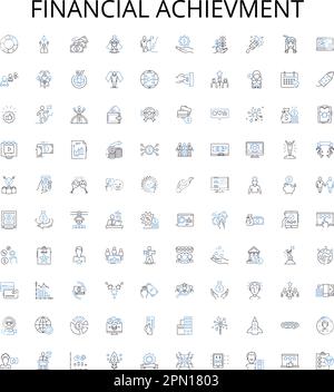 Übersicht über finanzielle Errungenschaften Symbolsammlung. Wohlstand, Wohlstand, Gewinn, Einsparungen, Investitionen, Zeichnungssatz für Kapital- und Wertvektor. Einkommen, Vermögen Stock Vektor