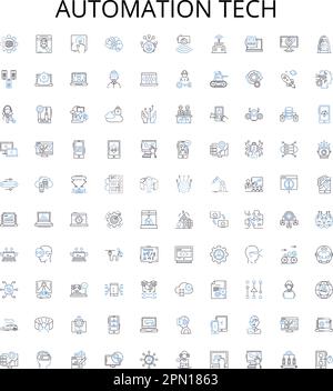 Symbolsammlung für technische Modellstrukturen in der Automatisierung. Automatisierung, Technologie, Robotik, KI, maschinelles Lernen, Automatisiert, Codierungsvektor-Zeichnungssatz. Software Stock Vektor