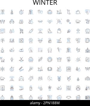 Winter Outline Icons Kollektion. Schnee, Graupel, Kälte, Eis, Frost, Cool, Freeze Vector Illustration Set (Vektor-Zeichnungssatz kühlen, einfrieren) Wind, Schneefall, Eiszapfen Stock Vektor