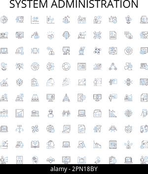 Symbolsammlung der Modellstruktur für die Systemadministration. Administration, System, Management, Networking, Services, Ressourcen, Vektorbildungs-Set Sicherheit Stock Vektor