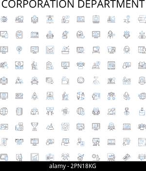 Unternehmensabteilung stellt Symbolsammlung dar. Unternehmen, Abteilung, Finanzen, Buchhaltung, Personalwesen, Legal, Technischer Vektorbildsatz Stock Vektor