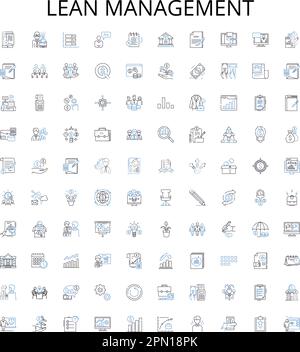 Symbolsammlung für Lean Management. Lean, Management, Effizienz, Automatisierung, Abfall, Abbildungssatz für Prozess, Kostenvektor. Qualität, Produktion Stock Vektor