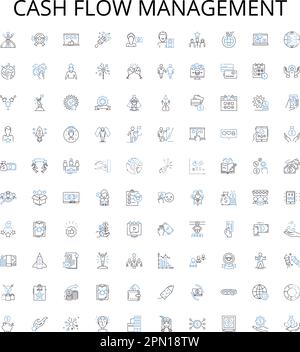 Symbolsammlung für die Gliederung des Cash Flow Managements. Cash, Flow, Management, Budgetierung, Verfolgung, Planungs-, Überwachungs-Vektorbildungs-Set. Analyse Stock Vektor