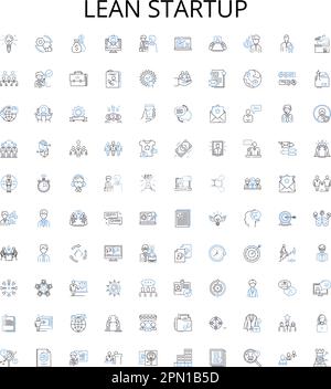 Symbolsammlung für Lean Startup Outline. Schlank, Start-up, agil, Methodik, Geschäft, Iterativer Zeichnungssatz für Produktvektoren. Entwicklung, ganzheitlich Stock Vektor