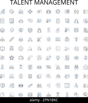 Symbolsammlung für die Gliederung des Talentmanagements. Talent, Management, Rekrutierung, Bindung, Motivation, Einstellung, Leistungsvektorabbildung Stock Vektor