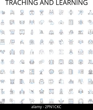 Sammlung von Traching- und Lernsymbolen. Lehren, Lernen, Bildung, Unterricht, Lehrplan, Beurteilung, Vektordarstellung der Methodik Stock Vektor