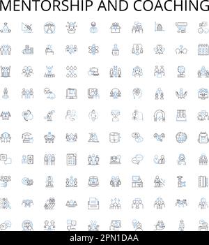 Mentoring- und Coaching-Übersicht Symbolsammlung. Mentoring, Coaching, Anleitung, Entwicklung, Unterstützung, Schulung, Bildung Vektorbildungs-Set Stock Vektor