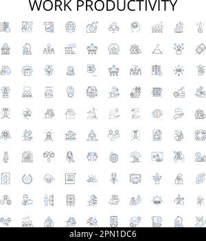Symbolsammlung für die Übersicht der Arbeitsproduktivität. Produktivität, Arbeit, Effizienz, Leistung, Ergebnisse, Fortschritt, Kompetenzvektorbildungs-Set. Geschick Stock Vektor