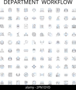 Symbolsammlung für den Abteilungs-Workflow. Abteilung, Workflow, Management, Automatisierung, Prozess, Systeme, Effizienzvektor-Illustrationssatz Stock Vektor