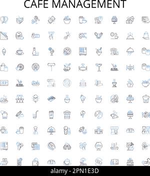 Zusammenfassende Symbolsammlung für das Cafe-Management. Café, Management, Personal, Kundenservice, Menü, Inventar, Vektorbildungs-Set bestellen. Einkauf Stock Vektor