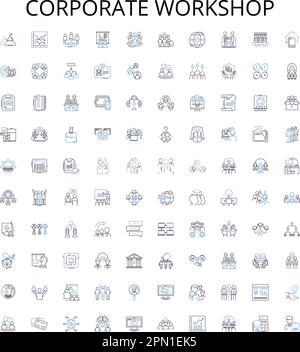 Kollektion von Symbolen des Workshops für Unternehmen. Unternehmen, Workshop, Schulung, Seminar, Geschäft, Planungs-, Management-Vektorbildungs-Set Stock Vektor