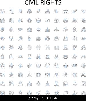 Bürgerrechte umreißen Ikonensammlung. Bürger, Rechte, Aktivismus, Gleichheit, Justiz, Diskriminierung, Integrationsvektor-Illustrationssatz. Demonstranten Stock Vektor